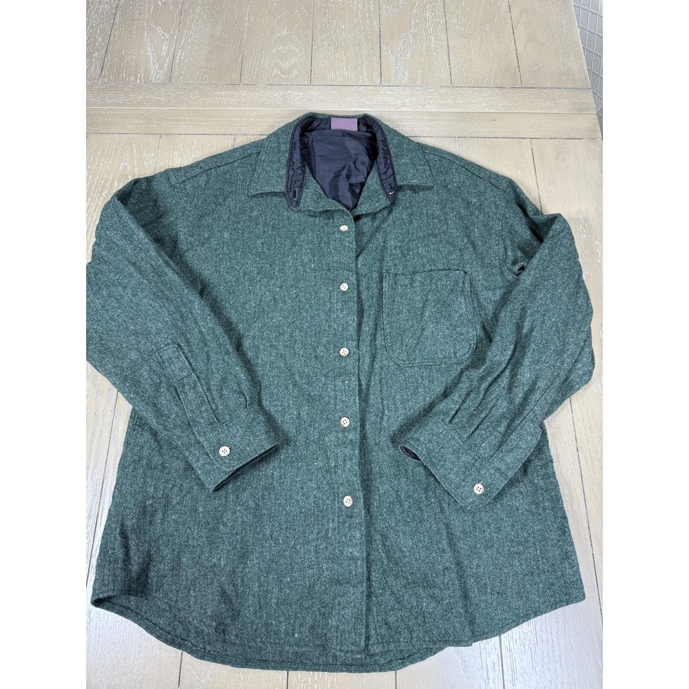 Woolrich Jacket Mens Large Green Wool Quilted Lined Shirt Coat USA Flannel‎